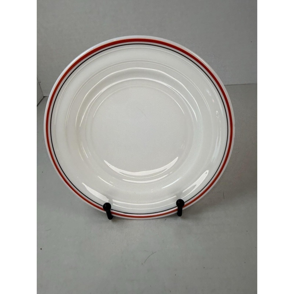 Hazel Atlas Moderntone Red Black Stripe 7" Salad Plate Mid Century Glass